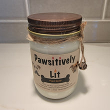 Load image into Gallery viewer, Peach Nectar Scented Pawsitively Lit 100% Soy Wax Mason Jar Candle