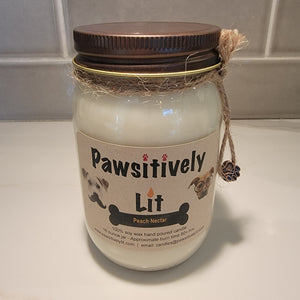 Peach Nectar Scented Pawsitively Lit 100% Soy Wax Mason Jar Candle