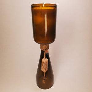Amber Hand-Cut Upside-Down Wine Bottle Candle - Choose Your Scent