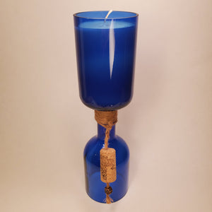 Cobalt Blue Hand-Cut Upside-Down Wine Bottle Candle - Choose Your Scent