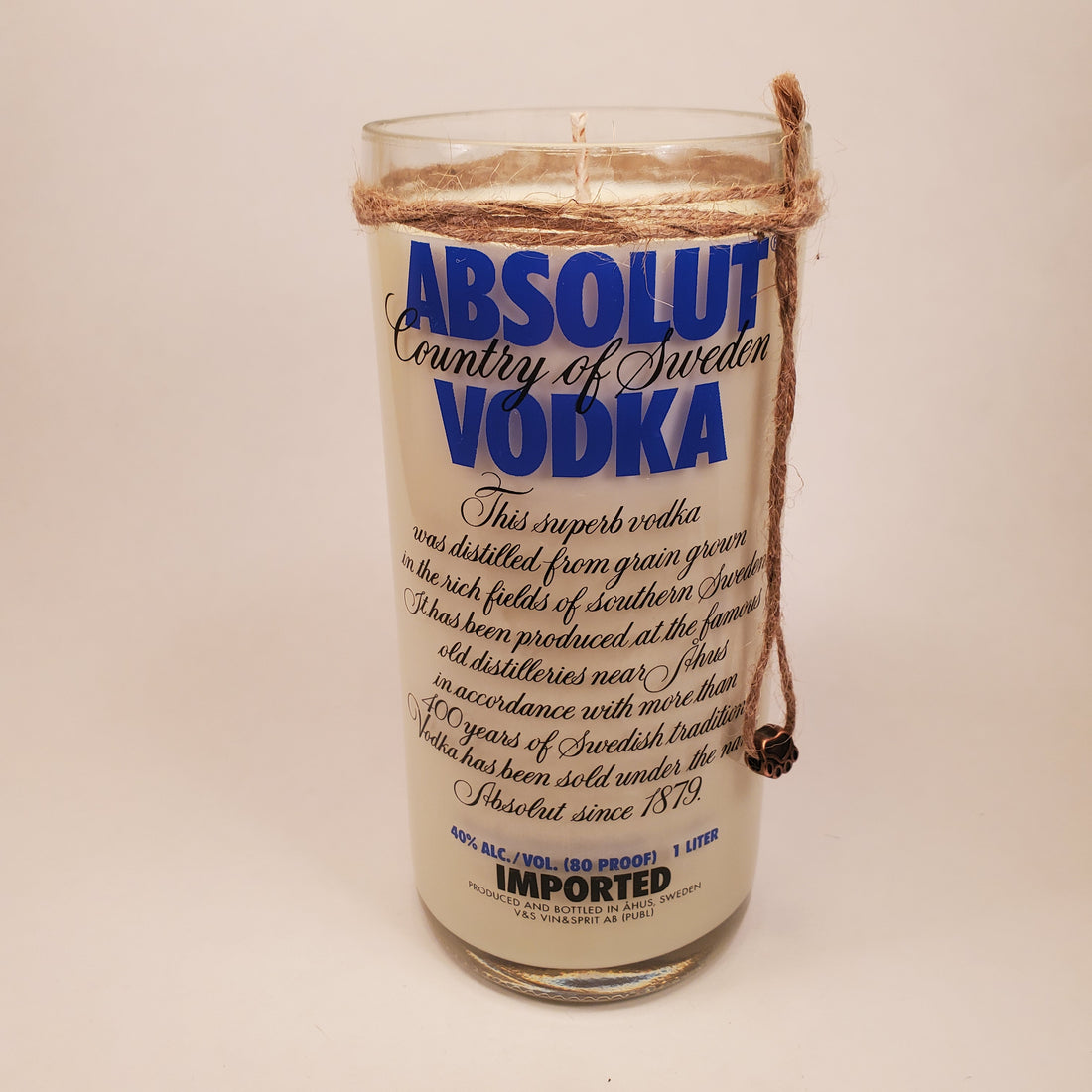 Absolut Vodka 1L Hand Cut Upcycled Liquor Bottle Candle - Scent - Citron and Mandarin