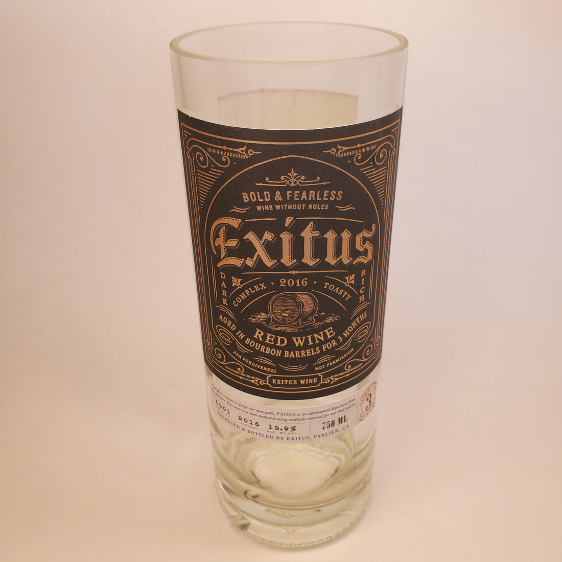 Exitus Bourbon Barrel Red Wine 2016 Hand Cut Upcycled Wine Bottle Candle - Choose Your Scent