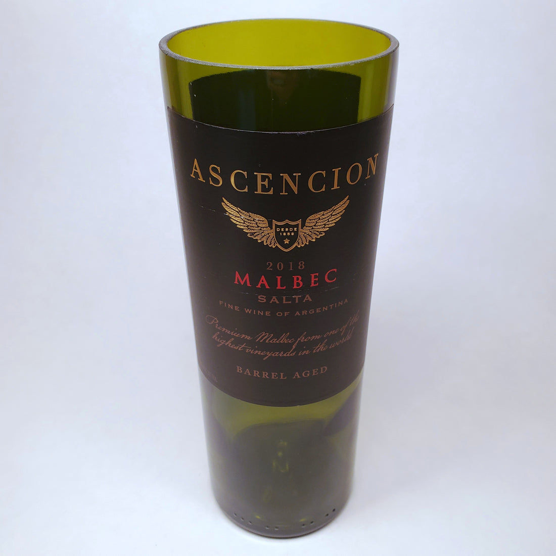 Ascencion Malbec 2018 Salta, Argentina Hand Cut Upcycled Wine Bottle Candle - Choose Your Scent