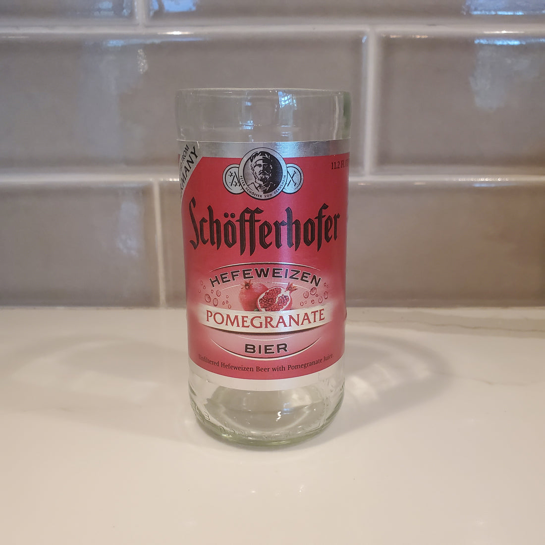 Schofferhofer Pomegranate Hand Cut Upcycled Beer Bottle Candle - Choose Your Scent