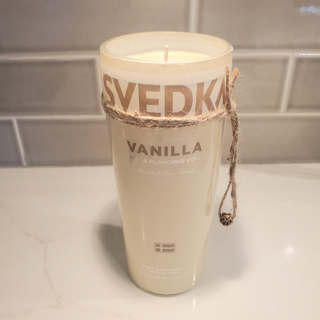 Svedka Vanilla Vodka 1L Hand Cut Upcycled Liquor Bottle Candle  - Scent - Very Vanilla