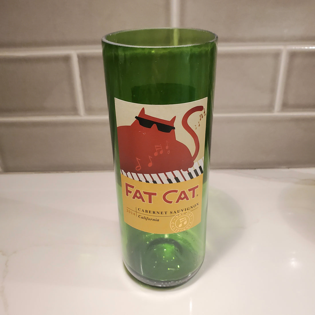 Fat Cat Cabernet Hand Cut Upcycled Wine Bottle Candle - Choose Your Scent