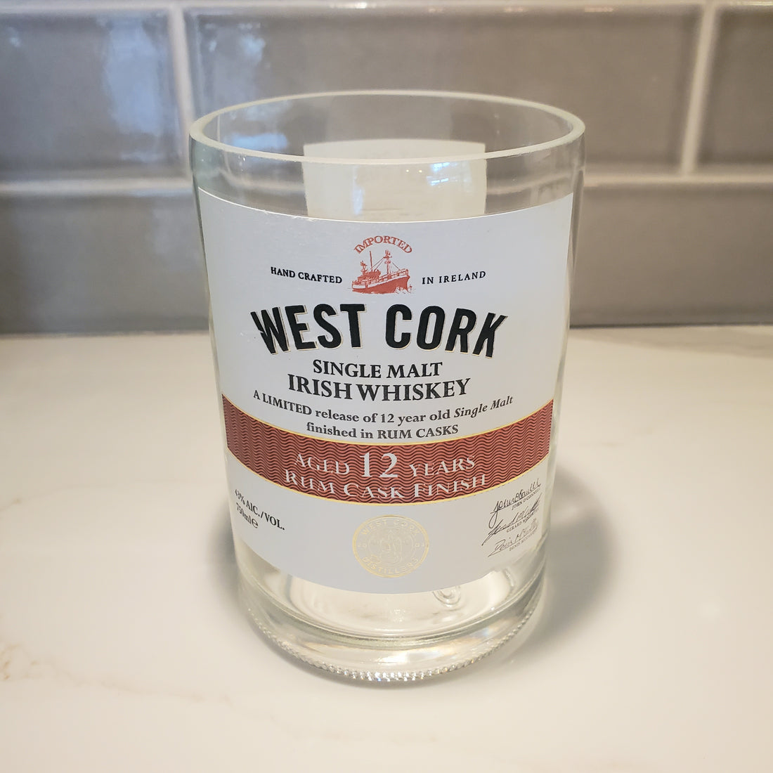 West Cork Irish Whiskey 750ml Hand Cut Upcycled Liquor Bottle Candle  - Choose Your Scent