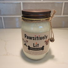 Load image into Gallery viewer, Honeysuckle Jasmine Scented Pawsitively Lit 100% Soy Wax Mason Jar Candle