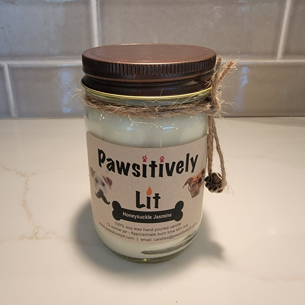 Honeysuckle Jasmine Scented Pawsitively Lit 100% Soy Wax Mason Jar Candle