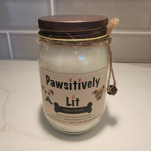 Tobacco Caramel Scented Pawsitively Lit 100% Soy Wax Mason Jar Candle