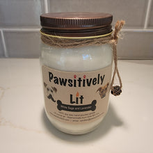 Load image into Gallery viewer, White Sage and Lavender Scented Pawsitively Lit 100% Soy Wax Mason Jar Candle