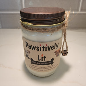 White Sage and Lavender Scented Pawsitively Lit 100% Soy Wax Mason Jar Candle