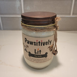 Very Vanilla Scented Pawsitively Lit 100% Soy Wax Mason Jar Candle