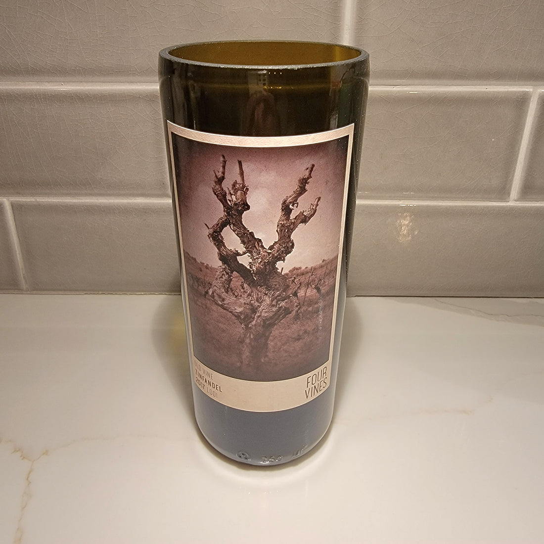 Four Vines Old Vine Zinfandel 2017 Hand Cut Upcycled Wine Bottle Candle - Choose Your Scent