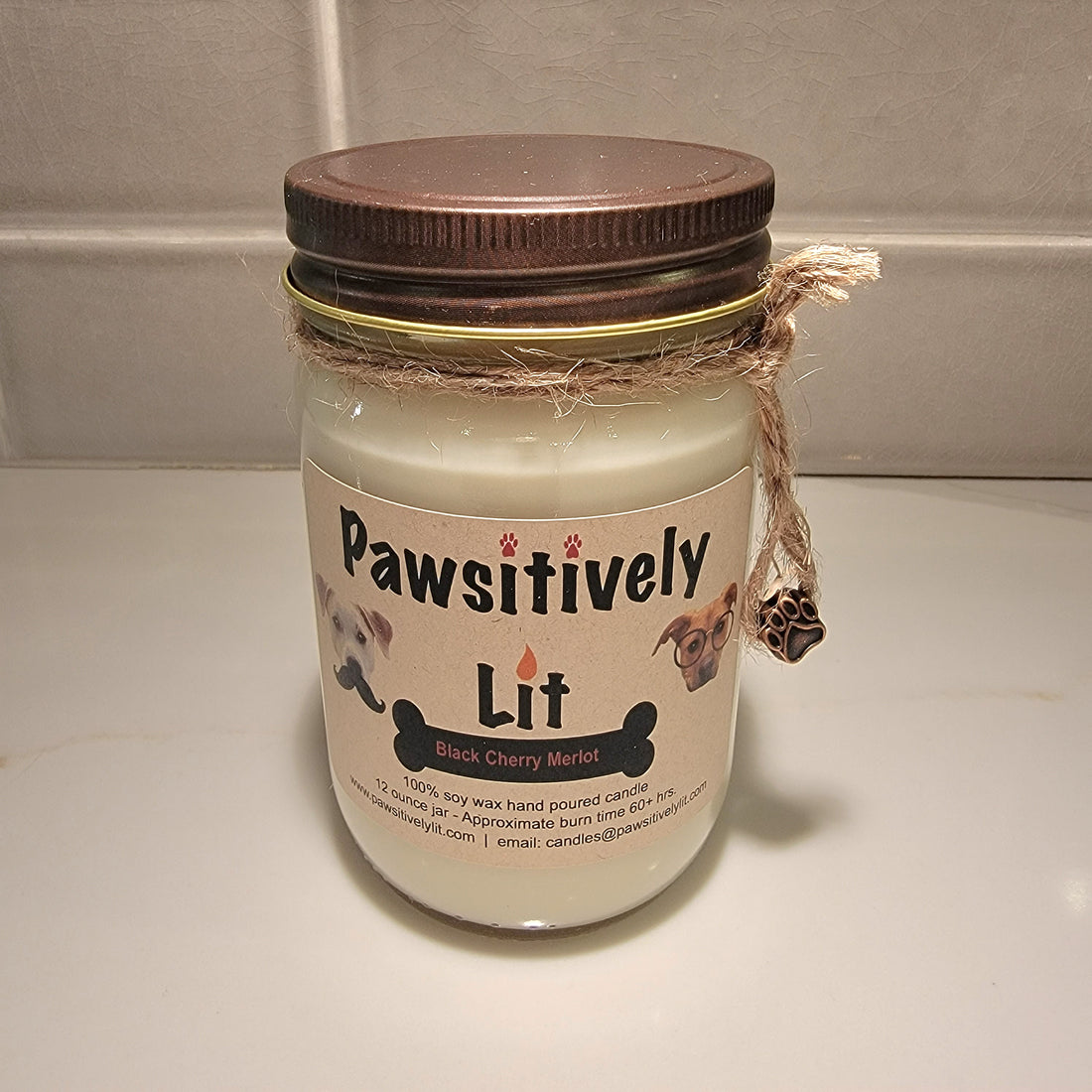 Black Cherry Merlot Scented Pawsitively Lit 100% Soy Wax Mason Jar Candle