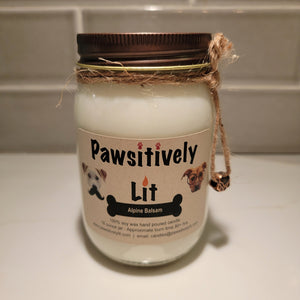 Alpine Balsam Scented Pawsitively Lit 100% Soy Wax Mason Jar Candle