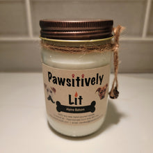 Load image into Gallery viewer, Alpine Balsam Scented Pawsitively Lit 100% Soy Wax Mason Jar Candle
