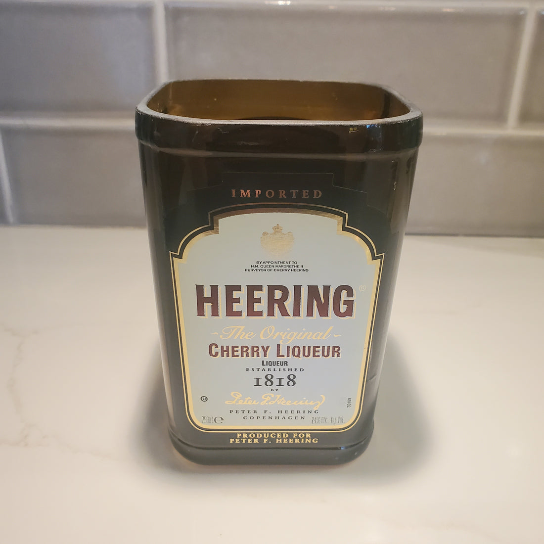 Heering Cherry Liqueur 750ml Hand Cut Upcycled Liquor Bottle Candle  - Choose Your Scent