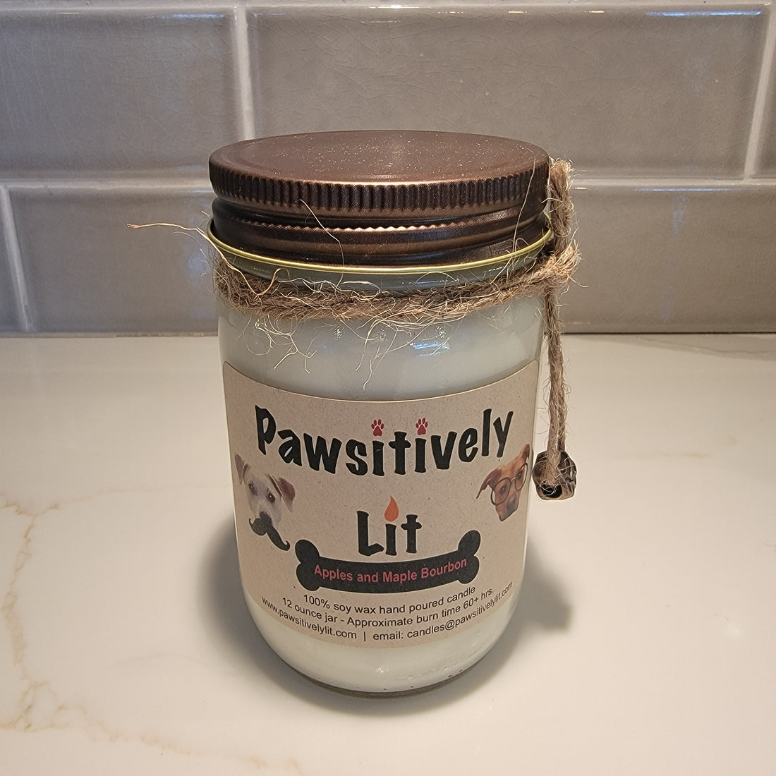 Apple Maple Bourbon Scented Pawsitively Lit 100% Soy Wax Mason Jar Candle