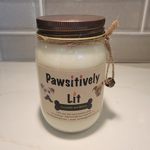 Cucumber and Melons Scented Pawsitively Lit 100% Soy Wax Mason Jar Candle