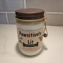 Load image into Gallery viewer, Grapefruit and Mint Scented Pawsitively Lit 100% Soy Wax Mason Jar Candle