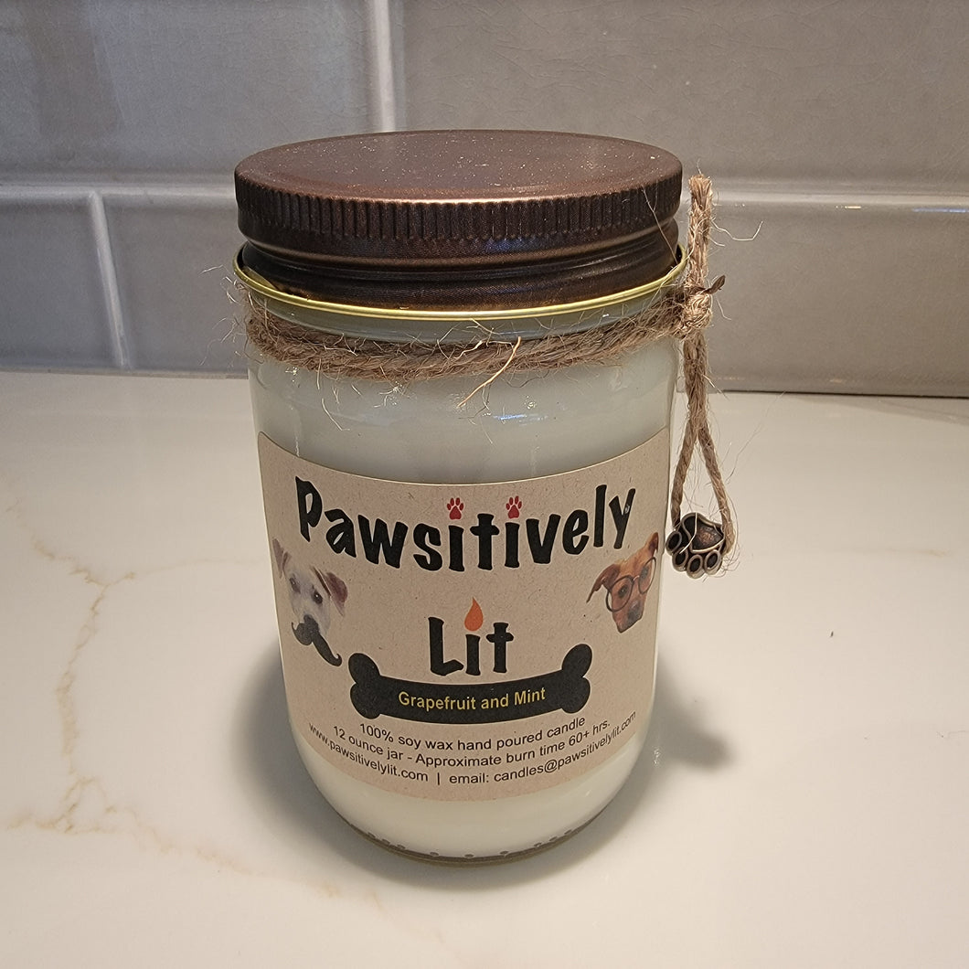 Grapefruit and Mint Scented Pawsitively Lit 100% Soy Wax Mason Jar Candle