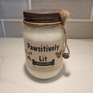 Grapefruit and Mint Scented Pawsitively Lit 100% Soy Wax Mason Jar Candle