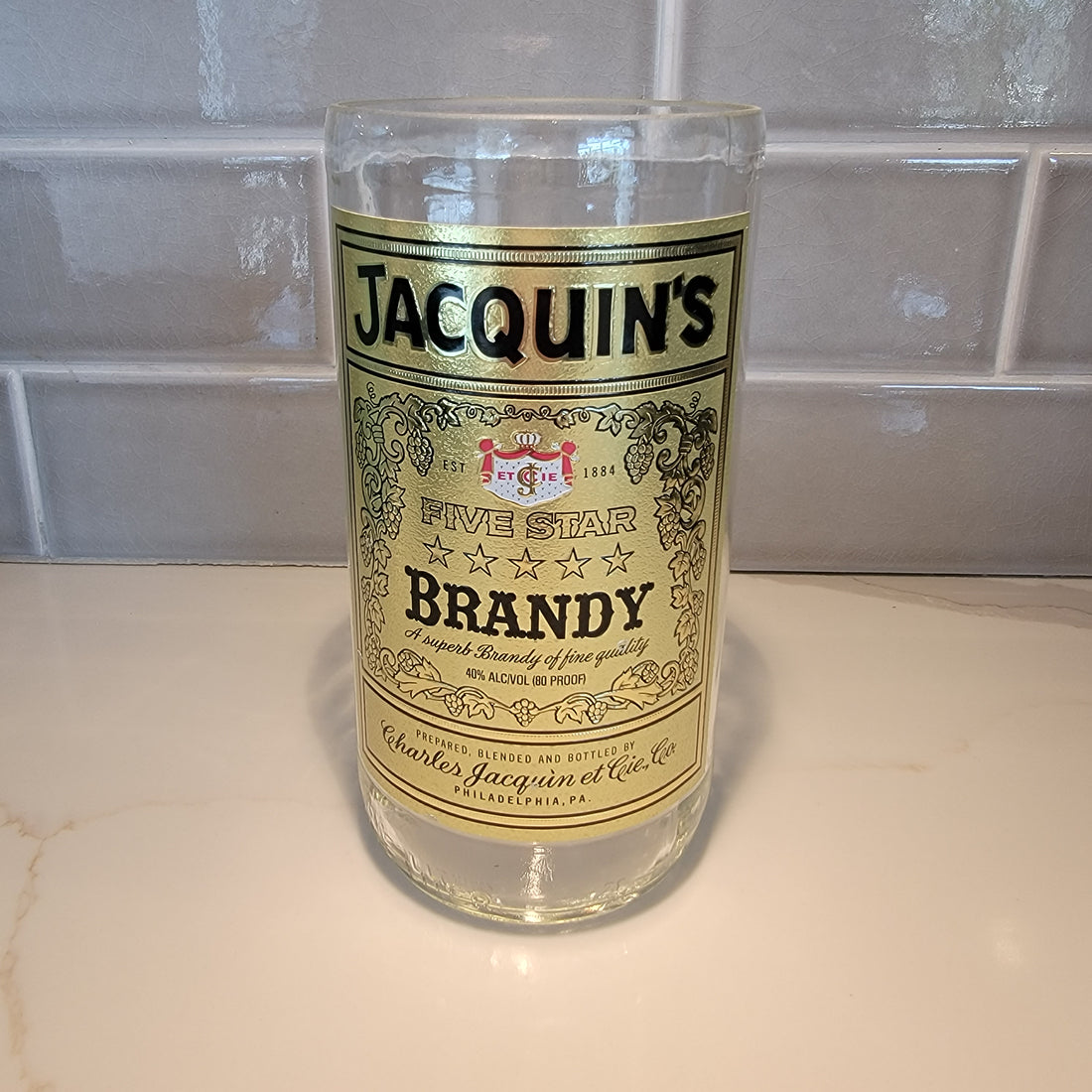 Jacquin's Brandy 1L Hand Cut Upcycled Liquor Bottle Candle - Choose Your Scent