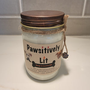 Mango and Coconut Milk Scented Pawsitively Lit 100% Soy Wax Mason Jar Candle