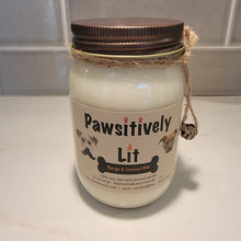 Load image into Gallery viewer, Mango and Coconut Milk Scented Pawsitively Lit 100% Soy Wax Mason Jar Candle