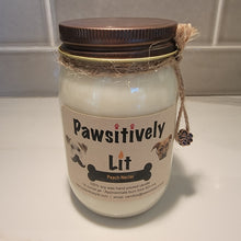 Load image into Gallery viewer, Peach Nectar Scented Pawsitively Lit 100% Soy Wax Mason Jar Candle