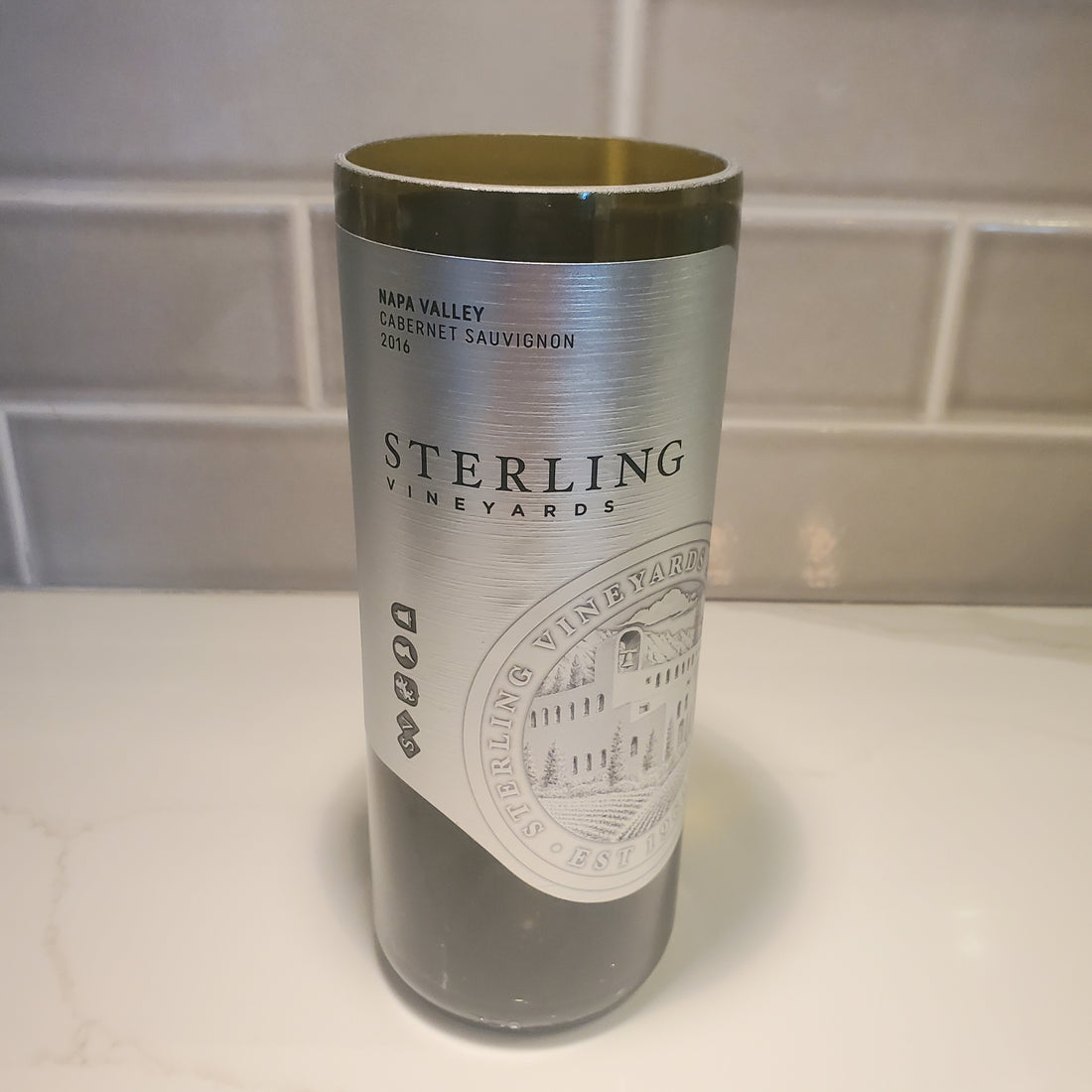 Sterling Hand Cut Upcycled Wine Bottle Candle - Choose Your Scent