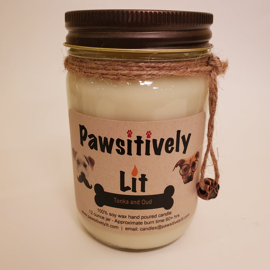 Tonka and Oud Scented Pawsitively Lit 100% Soy Wax Mason Jar Candle